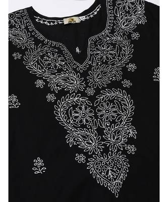 Ada Hand Embroidered Black Cotton Lucknow Chikankari Kurta with Trouser Set 2