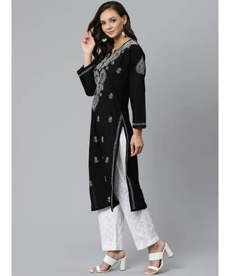 Ada Hand Embroidered Black Cotton Lucknow Chikankari Kurta with Trouser Set 4