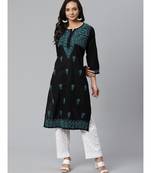 Ada Hand Embroidered Black Cotton Lucknow Chikankari Women Kurta with Palazzo Set - A100392