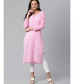 Ada Hand Embroidered Pink Georgette Lucknow Chikankari Women Kurta with Palazzo Set - A100404