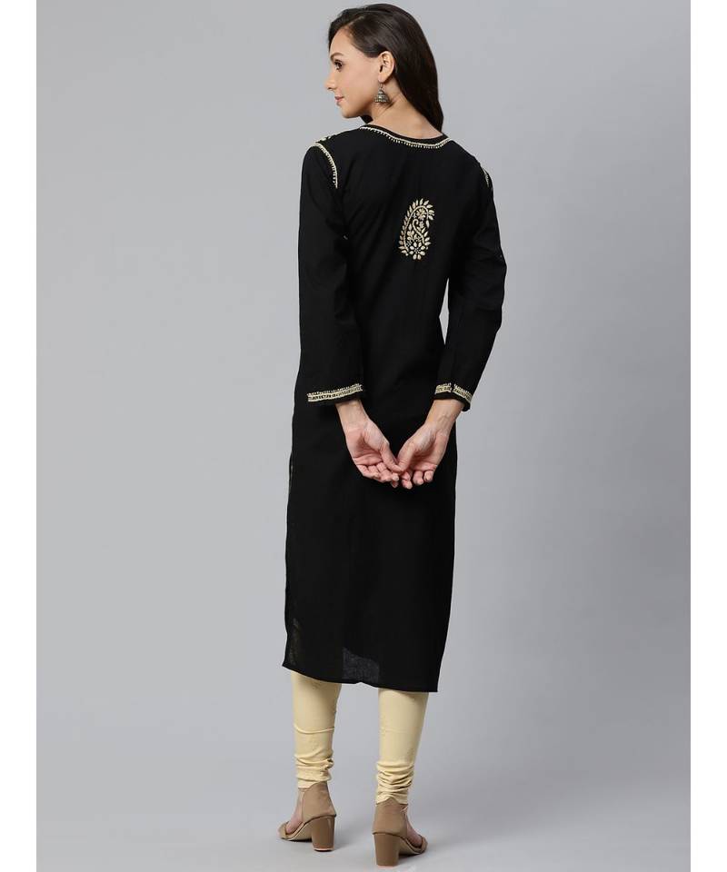 Ada Hand Embroidered Black Lucknow Chikankari Women Kurta with Churidar Set - A100399