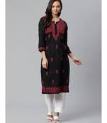 Ada Hand Embroidered Black Cotton Lucknow Chikankari Women Kurta with Palazzo Set - A100391
