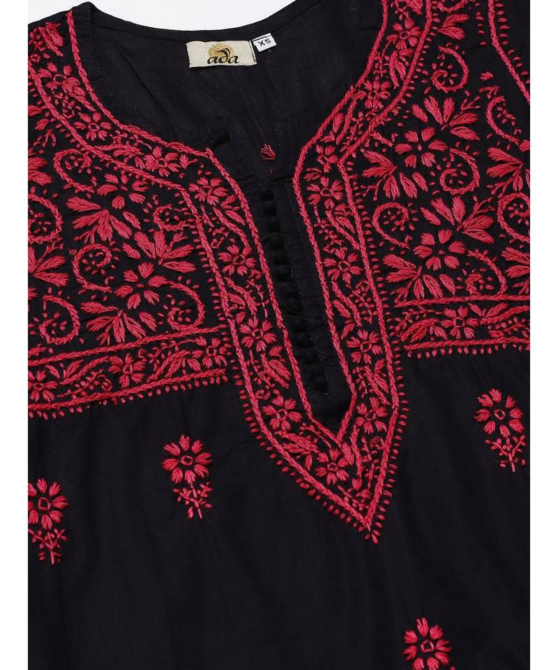 Ada Hand Embroidered Black Cotton Lucknow Chikankari Women Kurta with Palazzo Set - A100391