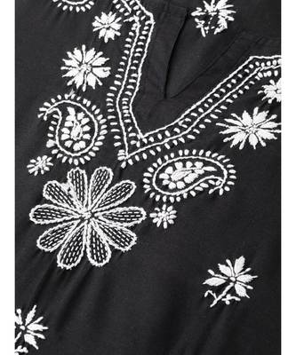 Ada Hand Embroidered Black Cotton Lucknow Chikankari Women Kurta with Trouser Set - A100227 2
