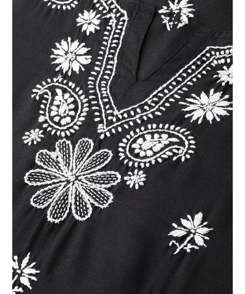 Ada Hand Embroidered Black Cotton Lucknow Chikankari Women Kurta with Trouser Set - A100227