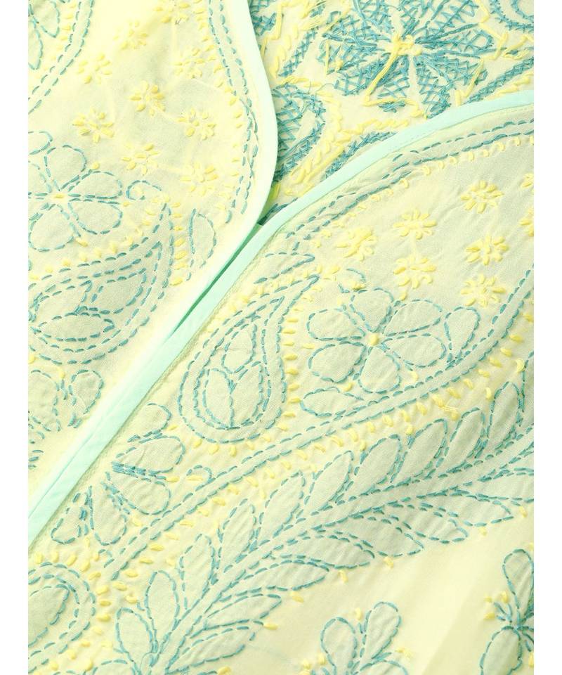 Ada Hand Embroidered Yellow Cotton Lucknow Chikankari Women Kurta with Trouser Set - A100228