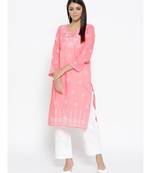 Ada Hand Embroidered Peach Cotton Lucknow Chikankari Women Kurta with Palazzo Set - A100017