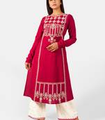 Gulmohar Long Aari Embroidered Khadi Kurta Set with Chudi Sleeves