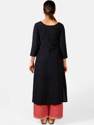 Black Heavy Neck Front Panel Embroidered Khadi Kurta Set 4