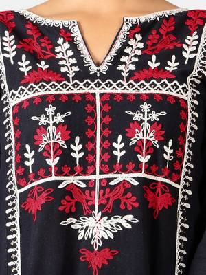 Black Heavy Neck Front Panel Embroidered Khadi Kurta Set 5