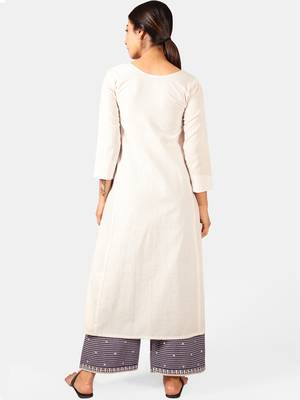 Off-White Heavy Neck Front Panel Embroidered Khadi Kurta Set 4