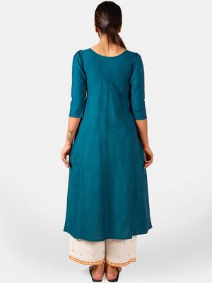 Turquoise Heavy-Neck and Twinkiling Star Embroidered Khadi Kurta Set 4