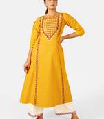 Mustard Heavy-Neck and Twinkiling Star Embroidered Khadi Kurta Set