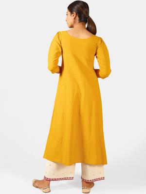 Mustard Heavy-Neck and Twinkiling Star Embroidered Khadi Kurta Set 4