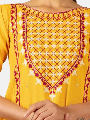 Mustard Heavy-Neck and Twinkiling Star Embroidered Khadi Kurta Set 5