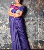 Blue woven silk blend saree with blouse