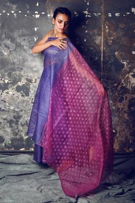 Blue woven silk blend saree with blouse 2