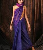 Navy blue hand woven blended cotton saree 