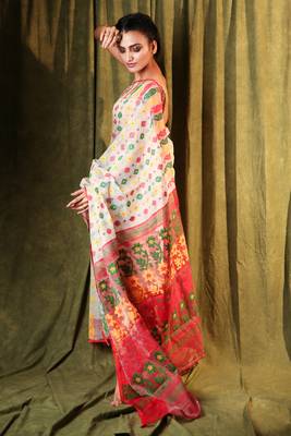 White hand woven blended cotton saree  2