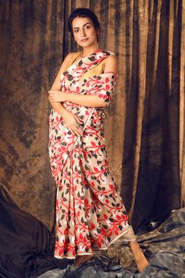 Beige hand woven blended cotton saree  1