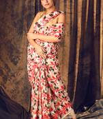 Beige hand woven blended cotton saree 