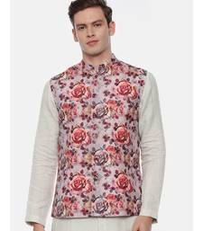 Pink Printed Linen Nehru Jacket