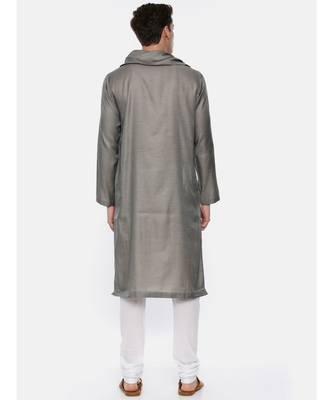 Koul Neck Grey Linen Satin Kurta Set 4