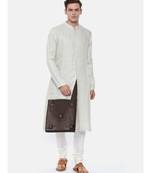 Cream Linen Jaquard with a Brown Patch Kurta