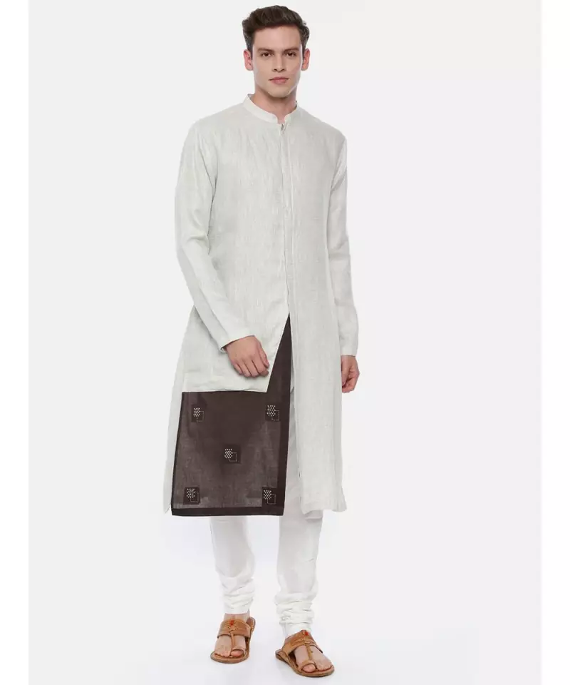 Cream Linen Jaquard with a Brown Patch Kurta