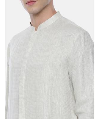 Cream Linen Jaquard with a Brown Patch Kurta 2