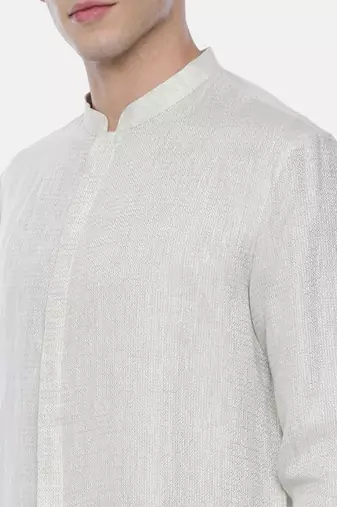 Cream Linen Jaquard with a Brown Patch Kurta