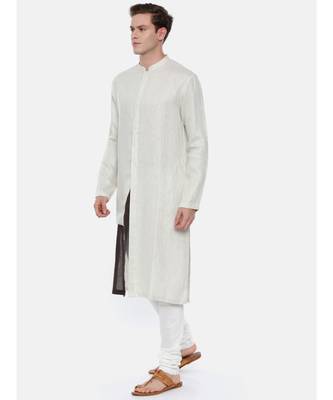 Cream Linen Jaquard with a Brown Patch Kurta 3