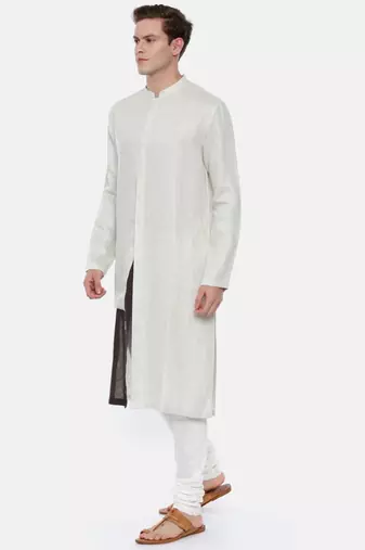 Cream Linen Jaquard with a Brown Patch Kurta