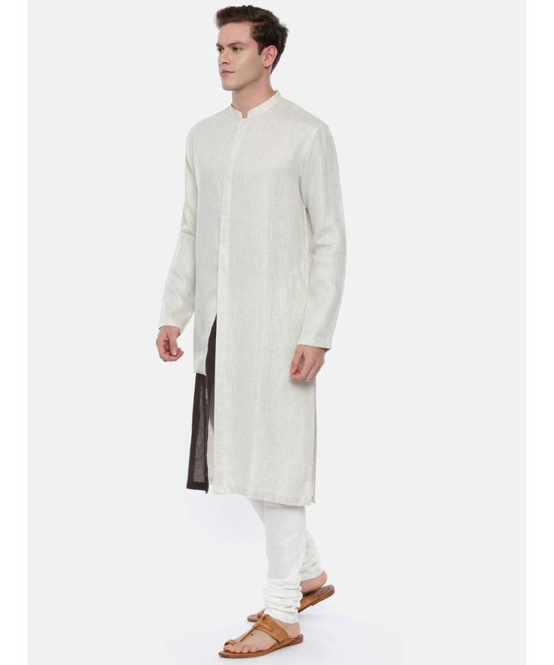 Cream Linen Jaquard with a Brown Patch Kurta