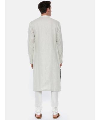 Cream Linen Jaquard with a Brown Patch Kurta 4