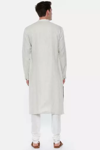 Cream Linen Jaquard with a Brown Patch Kurta