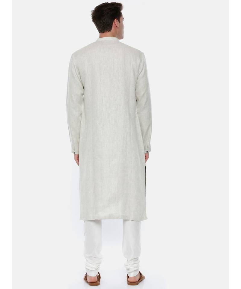 Cream Linen Jaquard with a Brown Patch Kurta