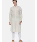 Cream Linen Jaquard Kurta Set