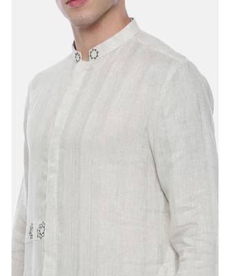 Cream Linen Jaquard Kurta Set 2