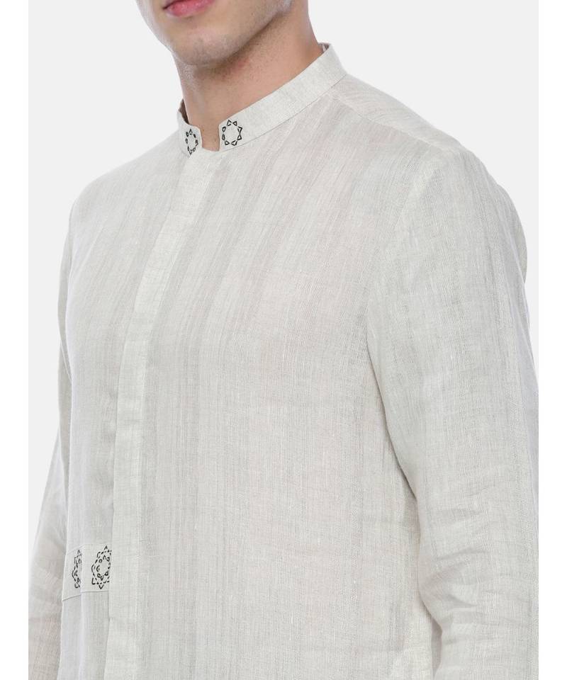 Cream Linen Jaquard Kurta Set