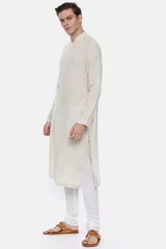 Cream Linen Jaquard Kurta Set