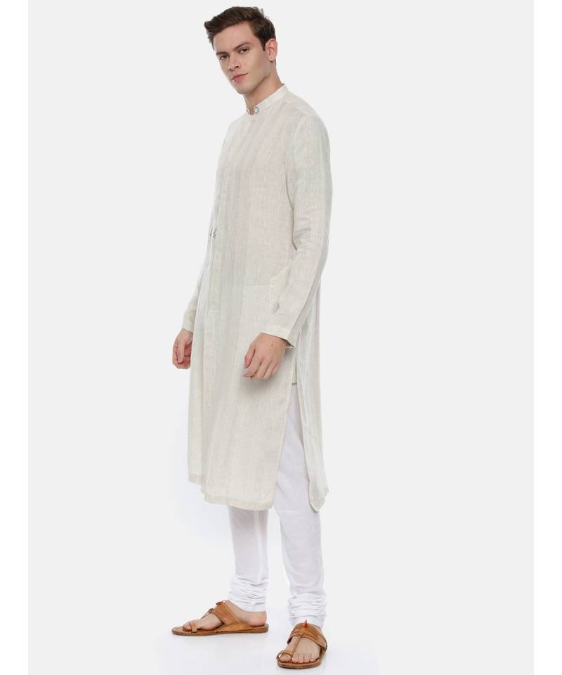 Cream Linen Jaquard Kurta Set