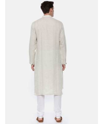 Cream Linen Jaquard Kurta Set 4