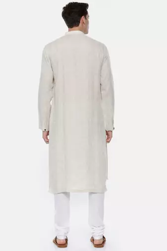 Cream Linen Jaquard Kurta Set