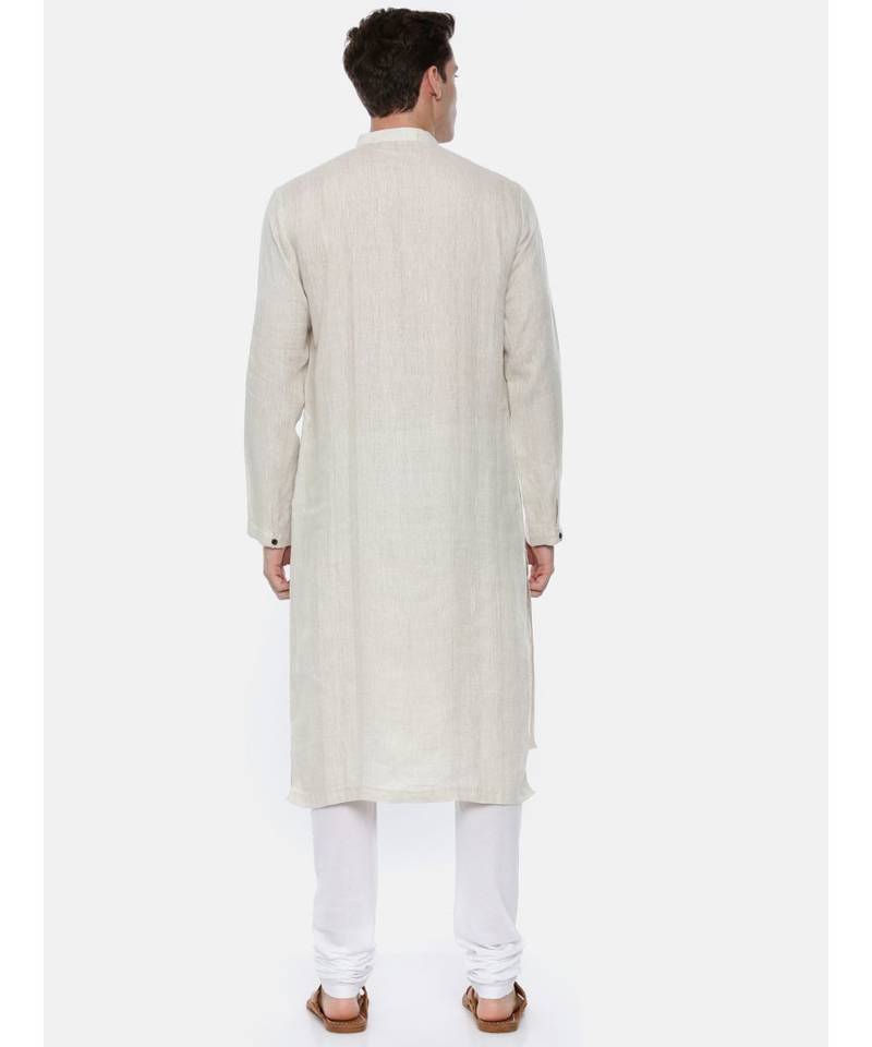 Cream Linen Jaquard Kurta Set