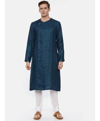 Green Blue Linen Jaquard Kurta Set 1