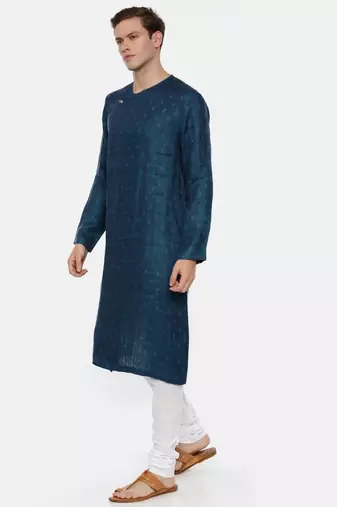 Green Blue Linen Jaquard Kurta Set
