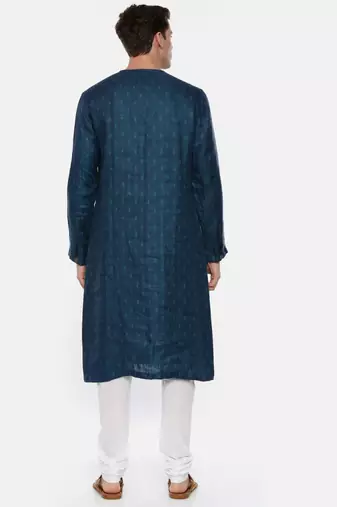 Green Blue Linen Jaquard Kurta Set