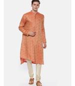 Gold Orange Linen Jaquard Kurta Set