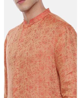 Gold Orange Linen Jaquard Kurta Set 2